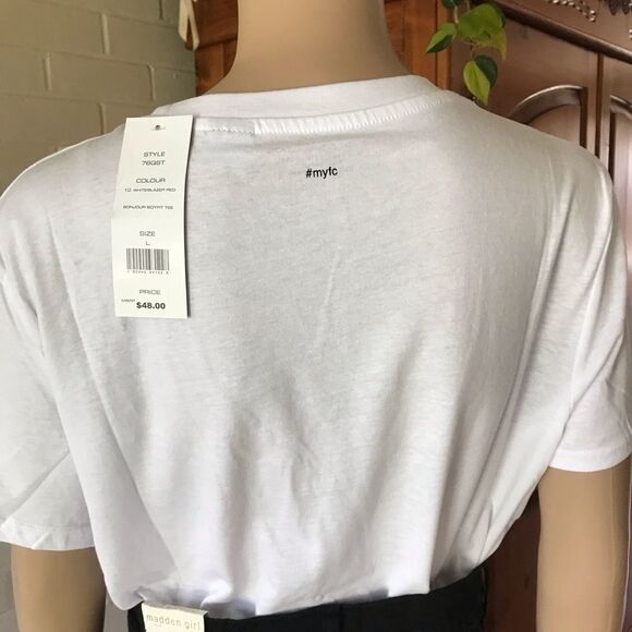 𝅺FRENCH Connection graphic t-shirt Bonjour size L juniors - Picture 5 of 6